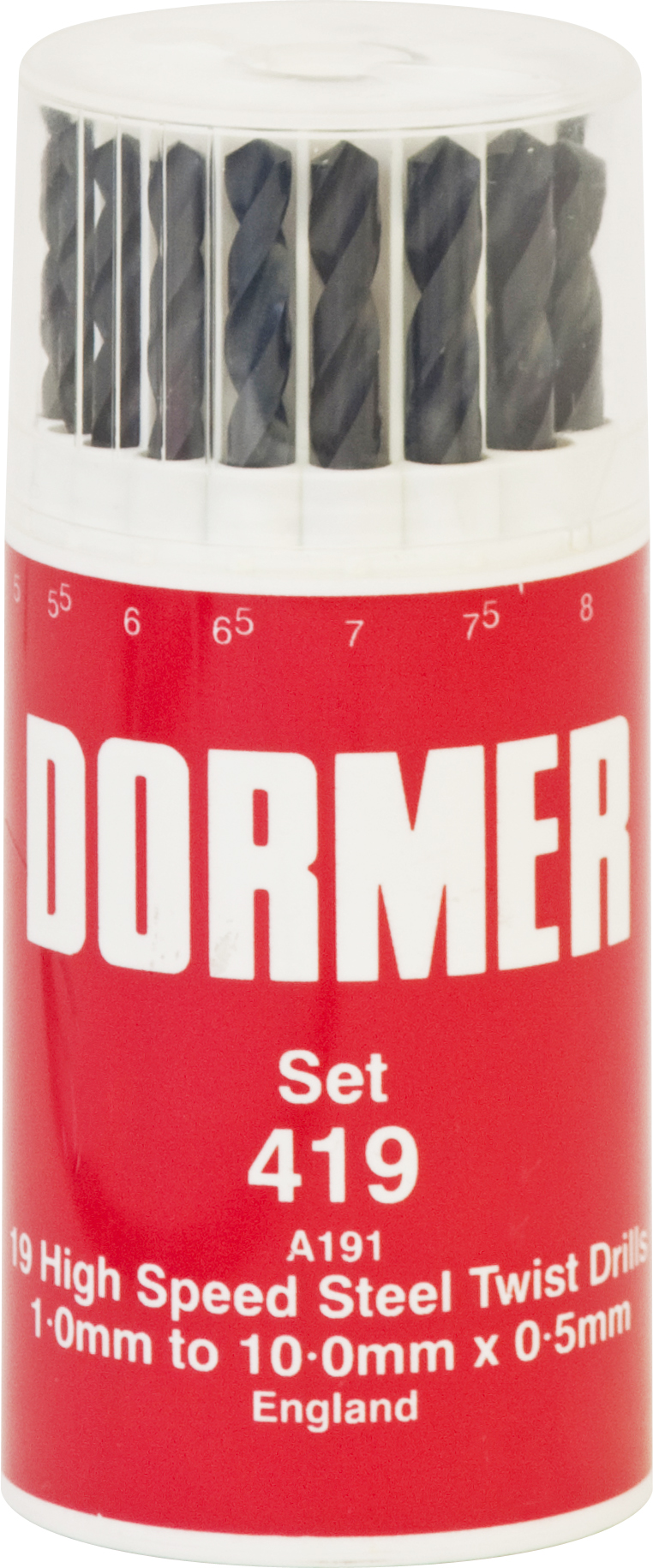 DORMER A100 HSS JOBBER TWIST DRILL SET 19 PIECE METRIC 419 DORMER A100 HSS JOBBER TWIST DRILL SET 19 PIECE METRIC 419