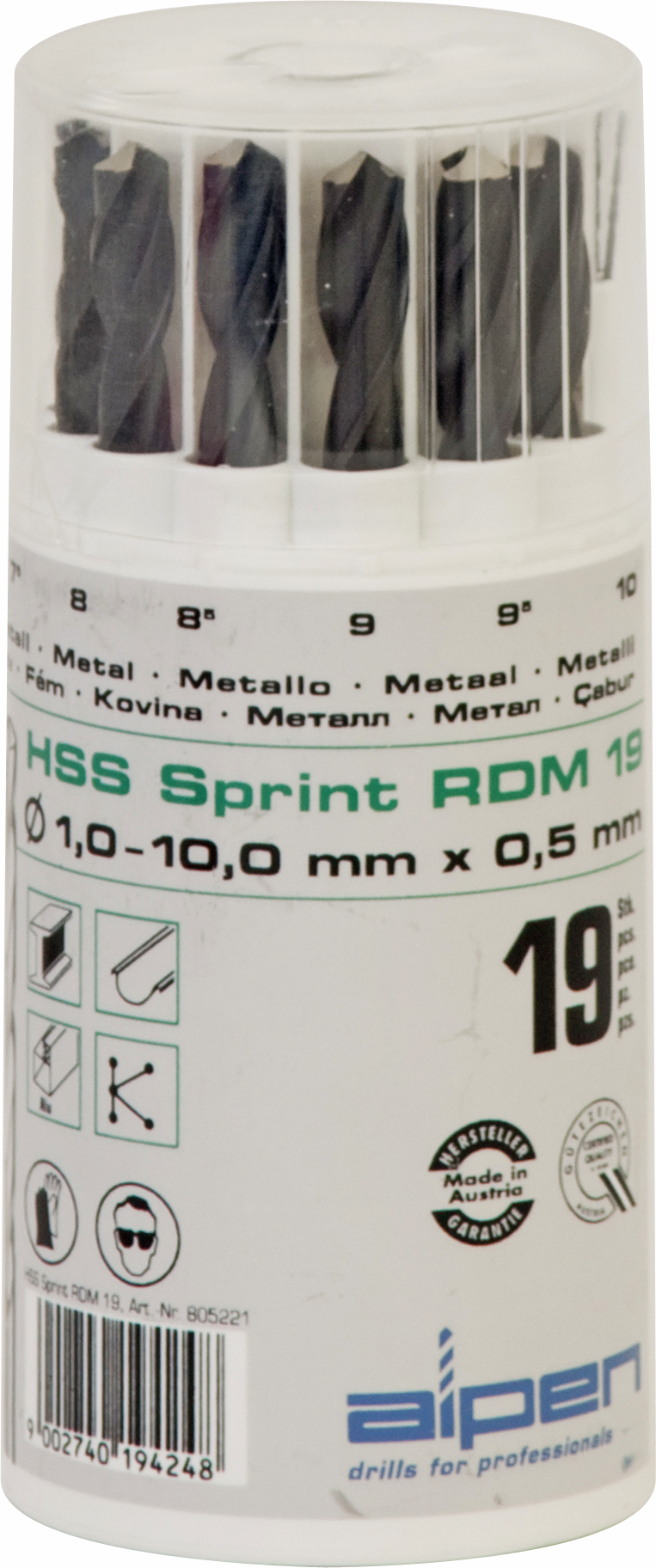 ALPEN SPRINT HSS JOBBER DRILL SET 19 PIECE METRIC